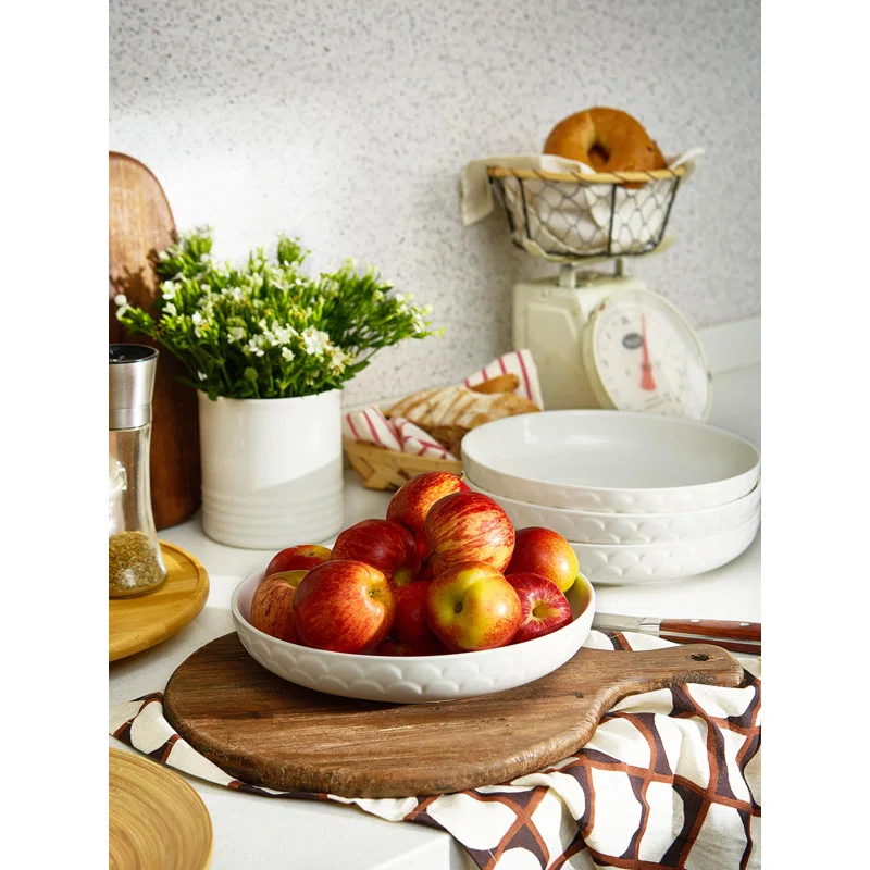 Pasta Bowls, 54 Oz Large Salad Serving Bowls, 10'' Plates Bowls Set Of 4, White Ceramic Soup Bowls For Kitchen Meal Prep, Shallow Dishes Dinner Bowl Microwave Dishwasher Safe