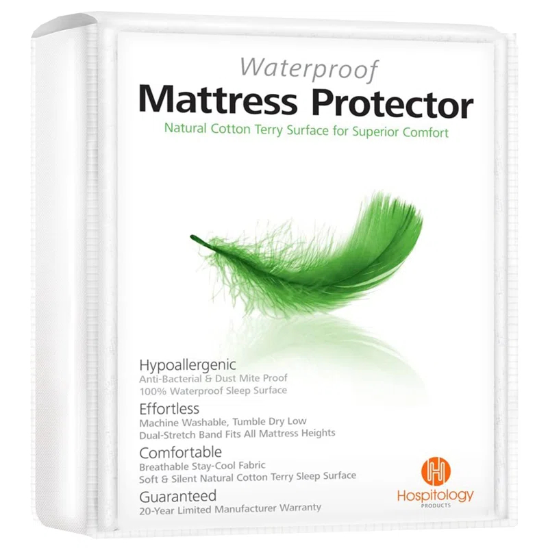 Hospitology Waterproof Hypoallergenic Dust Mite Proof Fitted Natural Cotton Mattress Protector