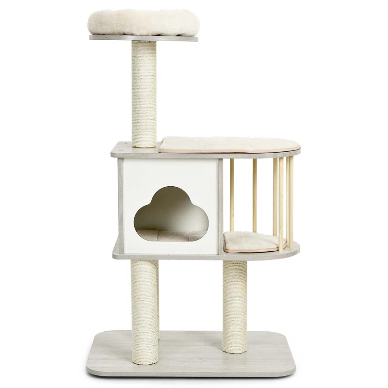 Archie & Oscar™ 46" Modern Wooden Cat Tree With Platform & Washable Cushions For Kittens & Cats
