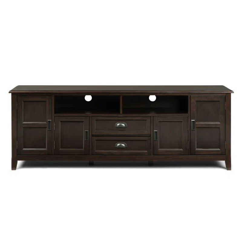 Simpli Home Burlington 72"W Solid Wood TV Stand for TVs up to 80" with 4 Cabinets
