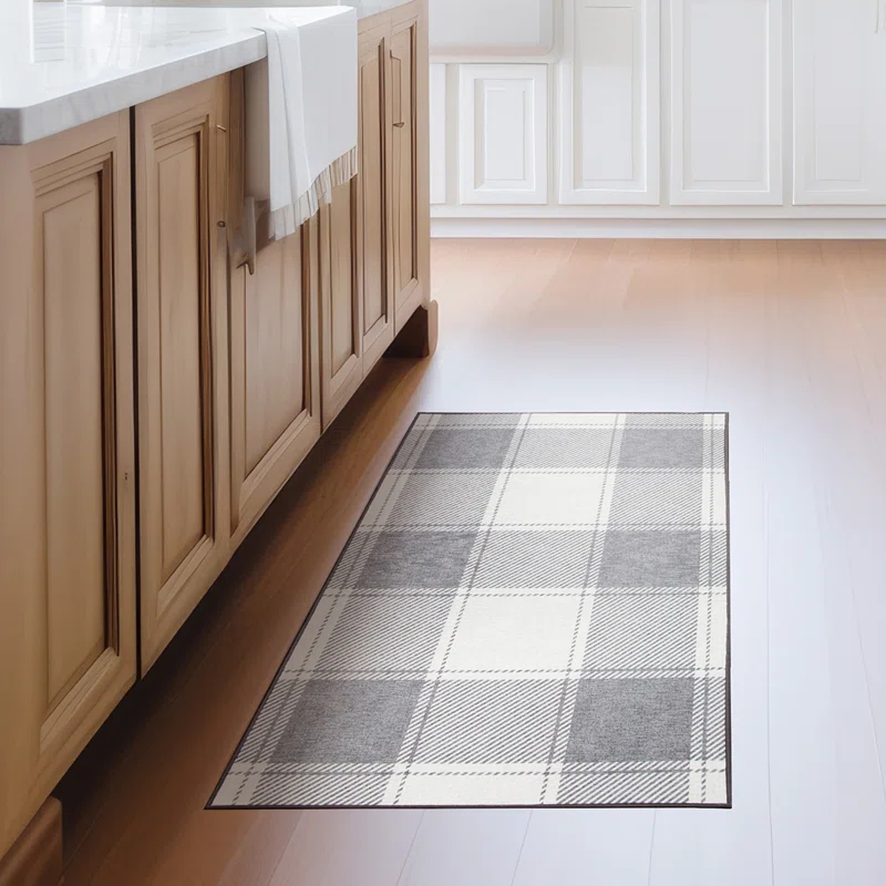 My Magic Carpet Buffalo Plaid Grey And White Plaid Flatweave Brown/Ivory Washable Area Rug | Wayfair