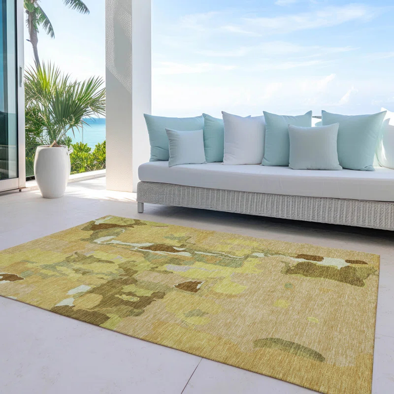 Machine Washable Indoor/Outdoor Chayden ACN1028 Gold Rug