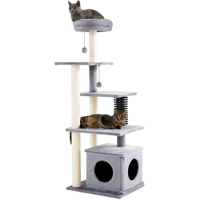 Tucker Murphy Pet™ Cat Tree, 52.4" Tall Cat Tower For Indoor Cats, Multi-Level Large Cat Condo With Scratching Posts And Pompoms, Plush Kitten Climbing Tower With Cat Grooming Brush And Perch