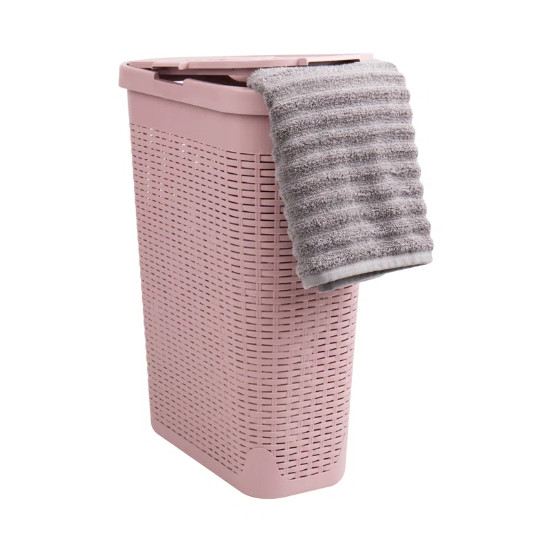 Mind Reader Mind Reader 40L Slim Laundry Hamper, Clothes Basket, Lid, Wicker Design, Plastic