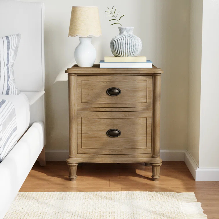 Devon Traditional Brown Wood 2-Drawer Nightstand