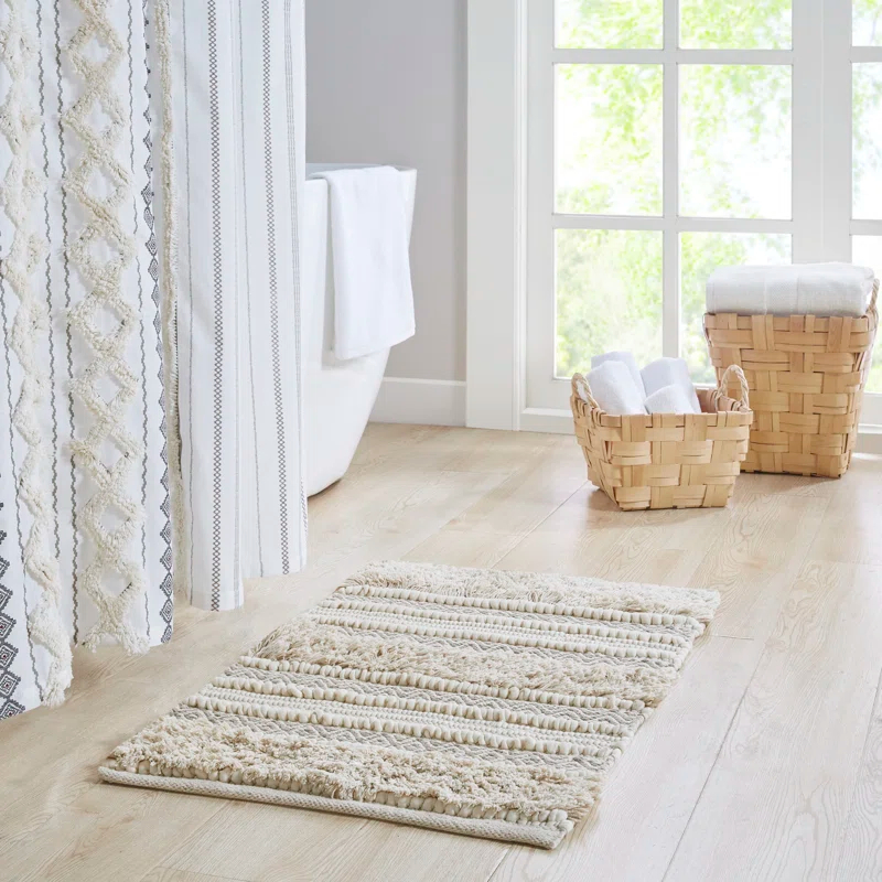 INK+IVY Asher Cotton Blend Bath Rug with Non-Slip Backing