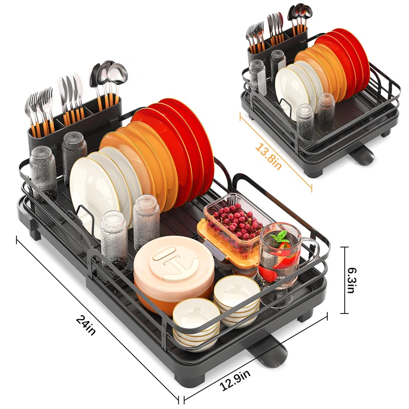 KINGRACK Stainless Steel Expandable Kitchen Dish Rack, Dish Drying Rack for Kitchen Counter, Adjustable Plate Rack,Extra Large Capacity Dish Drainer