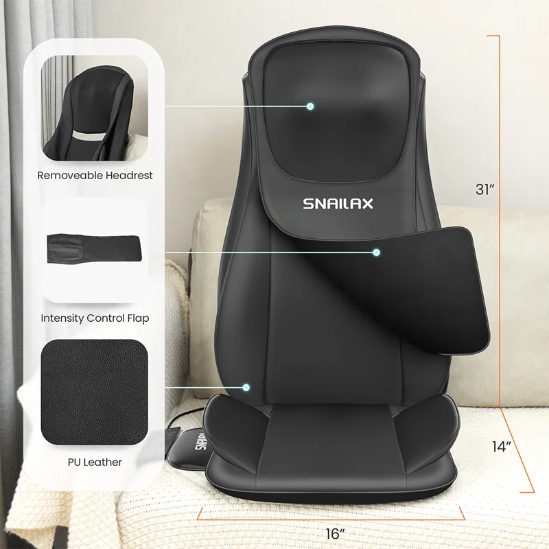Snailax Shiatsu Full Body Chair Seat Massager, Neck Back Chair Pad with Compression & Heat. SL-229 | Wayfair