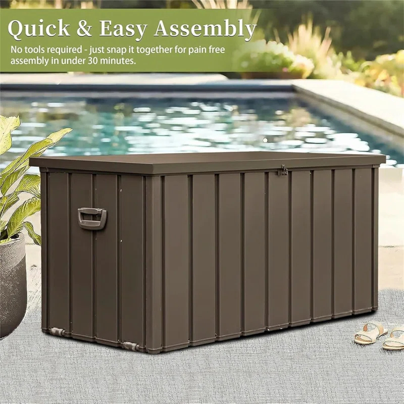 Hivost 150 Gallon Storage Deck Box With Lockable Lids