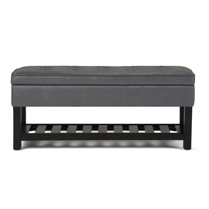 Simpli Home Cosmopolitan 44"W Transitional Tufted Storage Ottoman Bench with Lift Top