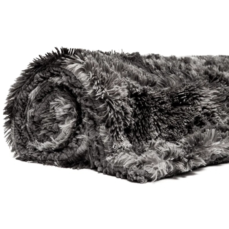 Chanasya Wolf Faux Long Fur Throw Blanket - Soft, Fuzzy Throw Blanket - 50" x 65” - Dark Gray