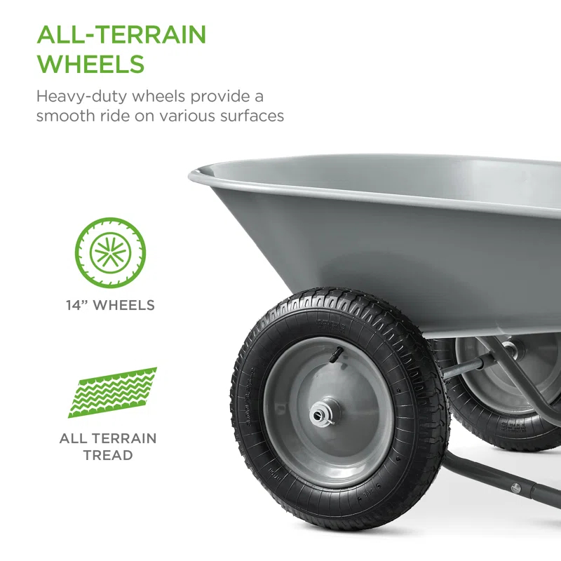 Best Choice Products Best Choice Products Dual-Wheel Home Wheelbarrow Yard Garden Cart For Lawn, Construction