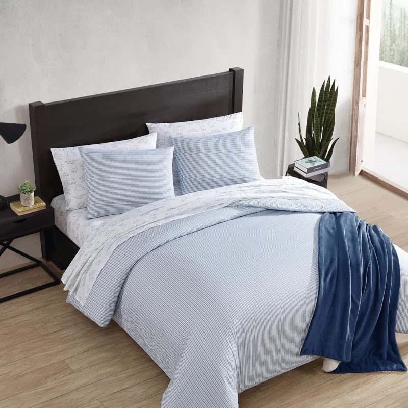 Eddie Bauer Eddie Bauer Ticking Stripe Navy Cotton Percale Duvet Cover Set