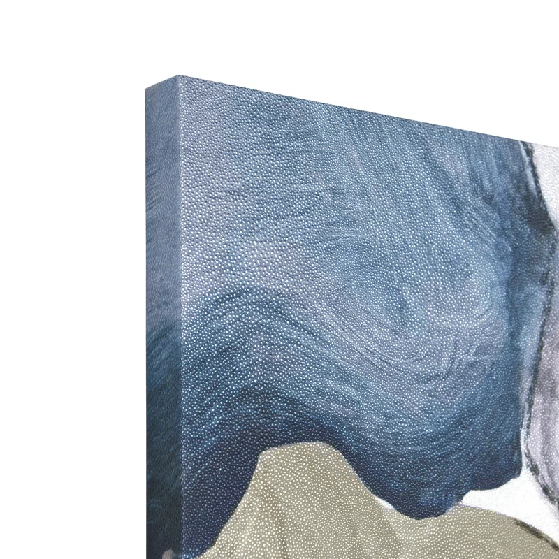 "Floral Serenity I & II", Flower Abstract Artwork on Silver Shagreen Wrapped Canvas Wall Art Set