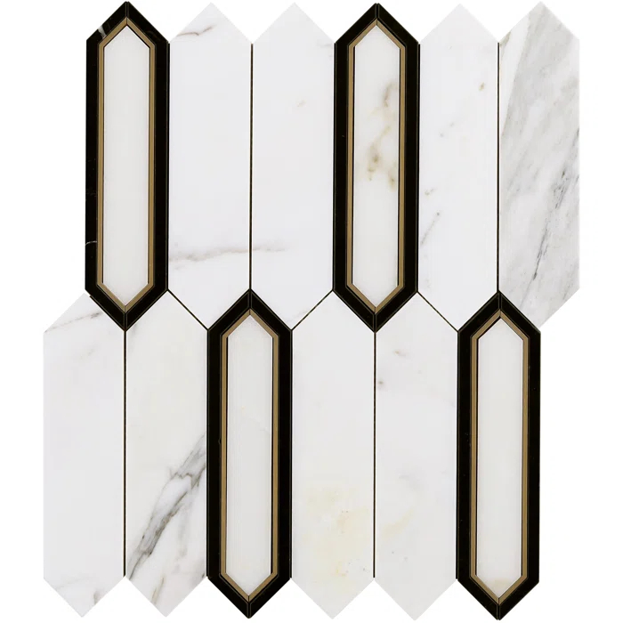 Bond Tile Zip 11.65'' W x 13.62'' L Marble and Brass Mosaic Tile (1.1 Sq. Ft. / Sheet)