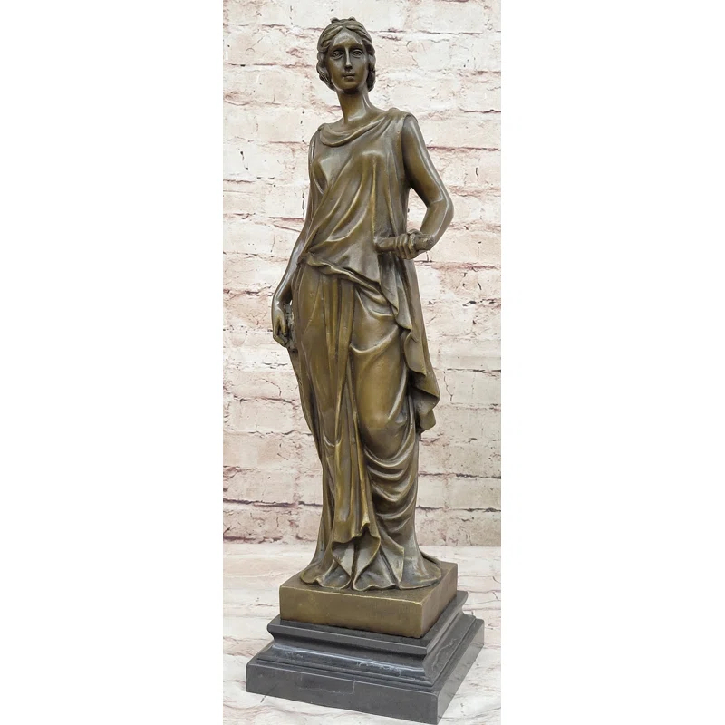 Bloomsbury Market Handmade Dino Decarlo Greek Woman Female Figure Bronze Sculpture On Marble Base