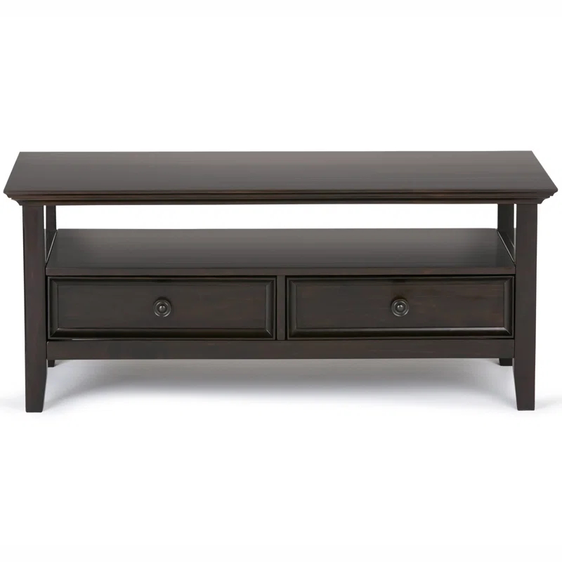 Simpli Home Amherst 44"W Solid Wood Transitional Coffee Table with Open Shelf and 2 Drawers