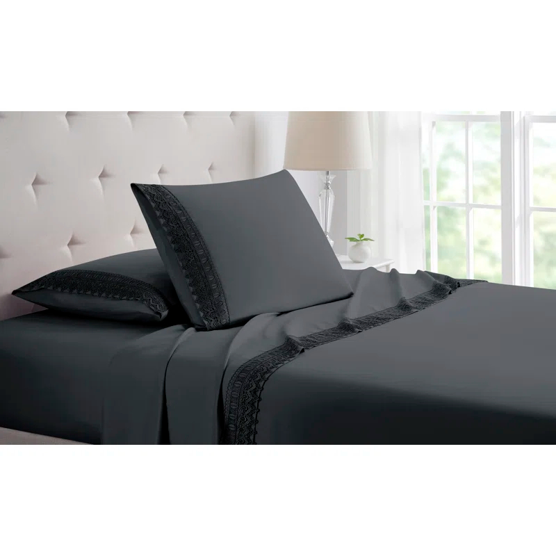 Tradelinker Bamboo 1800 Thread Count 3 Line, Lace or Solid Deep Pocket Sheet Set (4pc) (Set of 4)