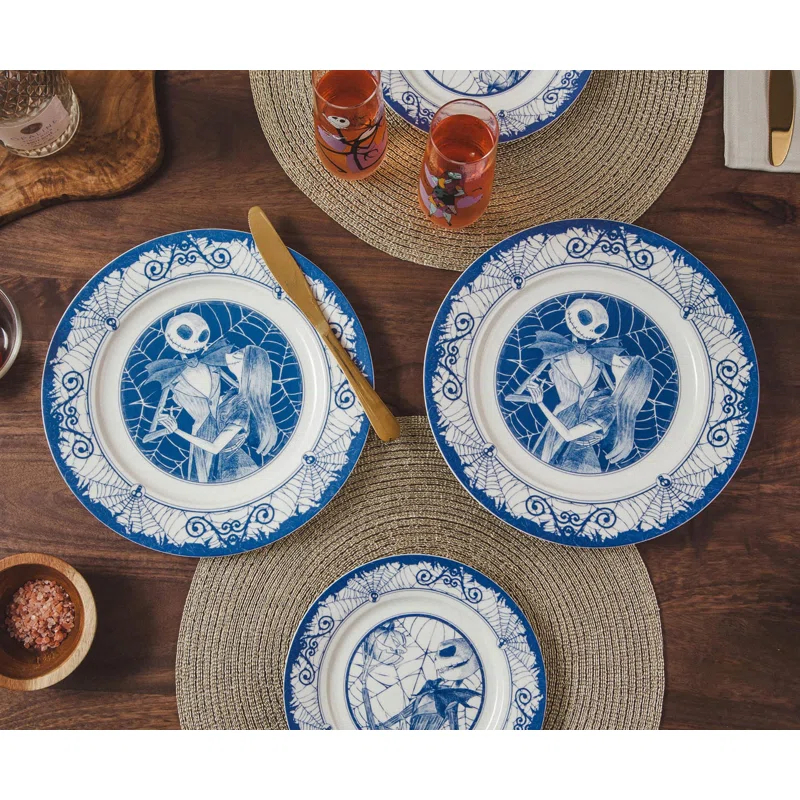 Ukonic Disney The Nightmare Before Christmas Jack And Sally 8-Piece Dinnerware Set, Service for 2