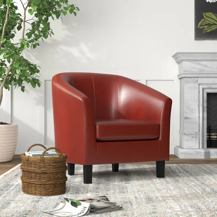 Simpli Home Austin 30"W Upholstered Vegan Faux Leather Contemporary Tub Accent Chair with High Arms and Deep Seat