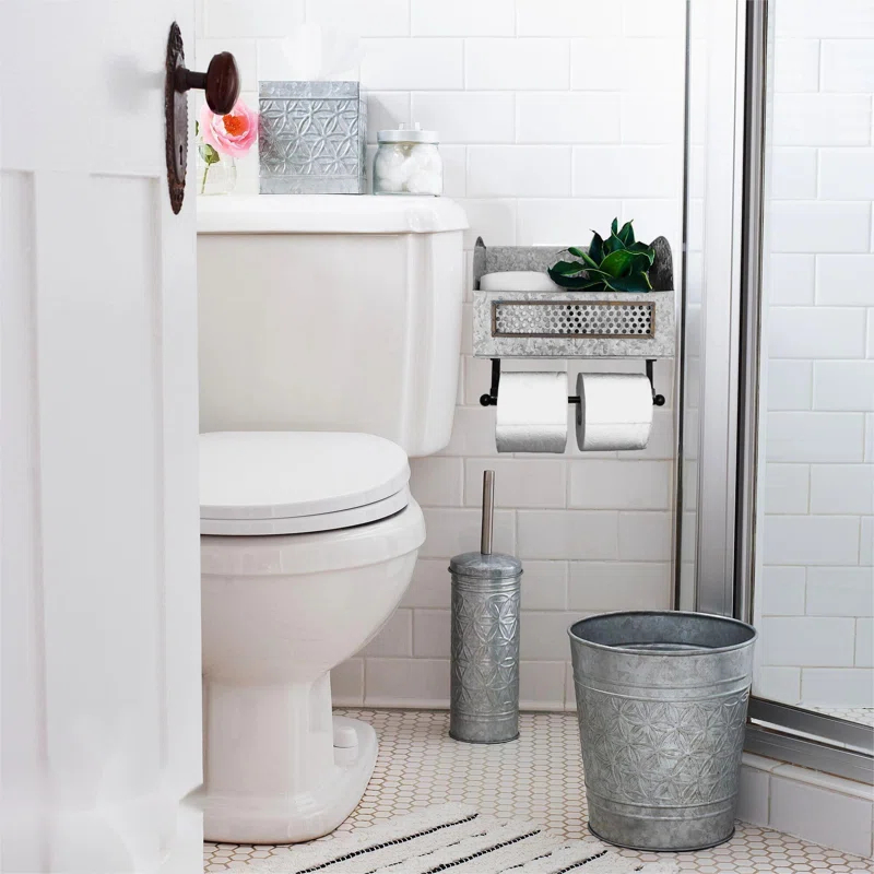 Galvanized Double Wall Mount Rustic Toilet Paper Holder with Magazine Rack