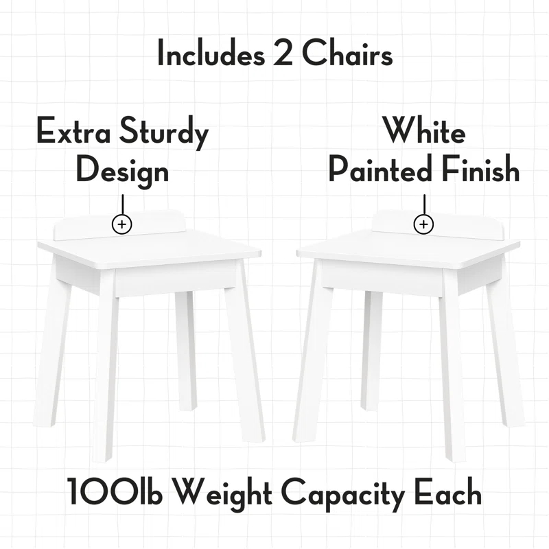 RiverRidge Kids Playroom Art Activity Table with 2 Cubbies and 2 Bookracks - White with 2 Chairs for Playroom, Nursery, and Daycare