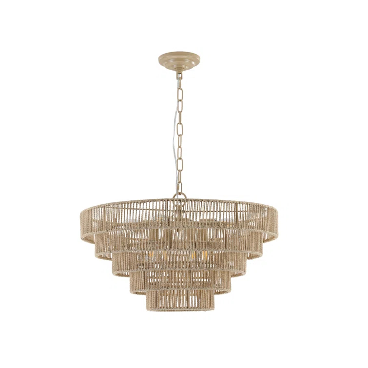 HLILish Bohemian Style Woven Pendant Light 23.6 Inch Rattan Ligh Large Rattan Pendant Light With 5-Tier Rattan Chandelier--Wood