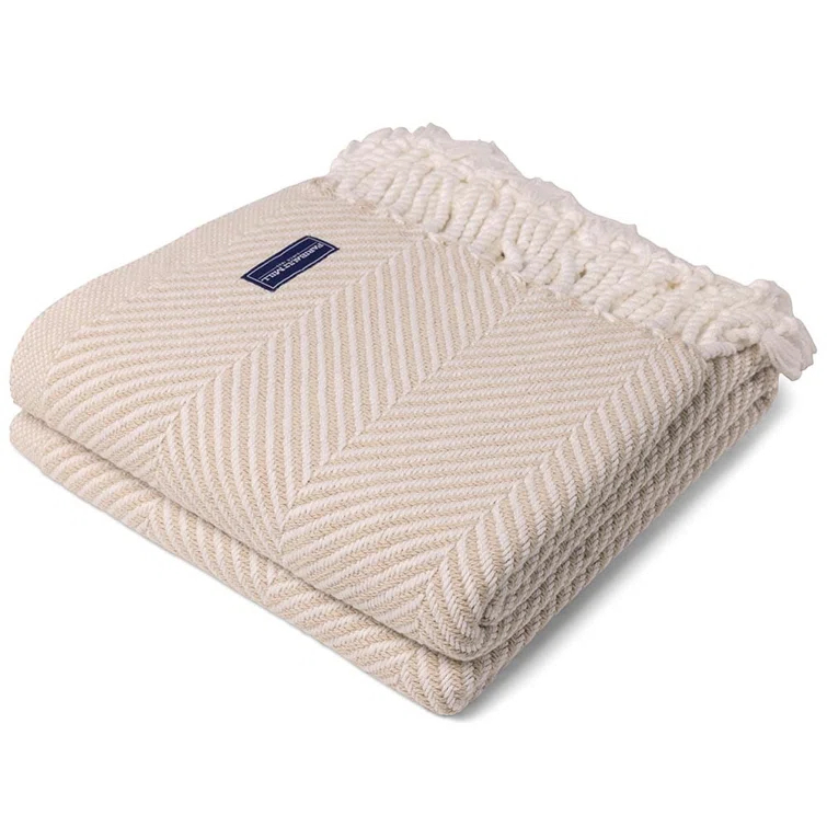 Faribault Mill Coastal Monhegan Cotton Throw With Fringe