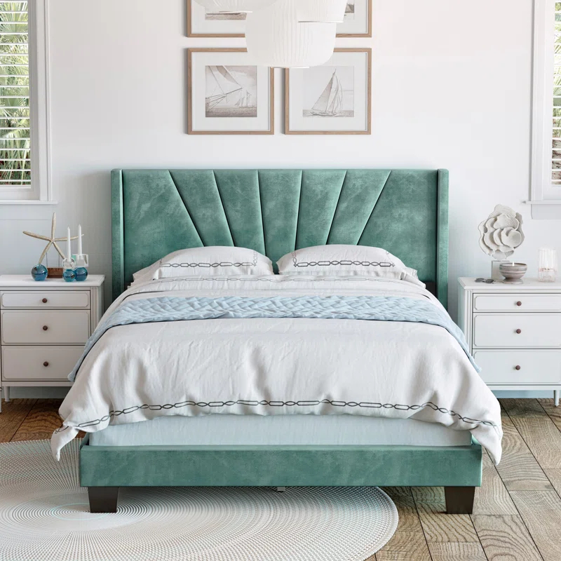 Boyd Sleep Valencia Velvet Upholstered Platform Bed Frame with Adjustable Height Headboard , Requires Box Spring-Boyd Sleep