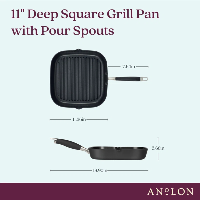 Anolon Anolon Advanced Home Hard Anodized Nonstick Deep Square Grill / Griddle Pan With Pour Spouts,11 Inch