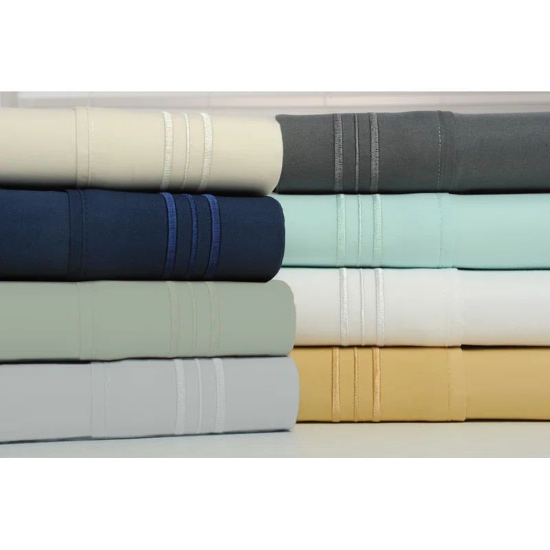 Bamboo 1800 Thread Count 3 Line Embroidered Deep Pocket Sheet Set (4pc)