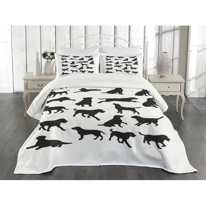 Ambesonne Ambesonne Labrador Bedspread Set Various Positions Charcoal Grey White