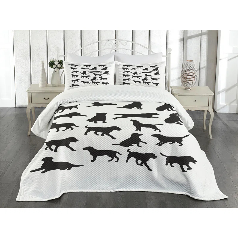 Ambesonne Ambesonne Labrador Bedspread Set Various Positions Charcoal Grey White