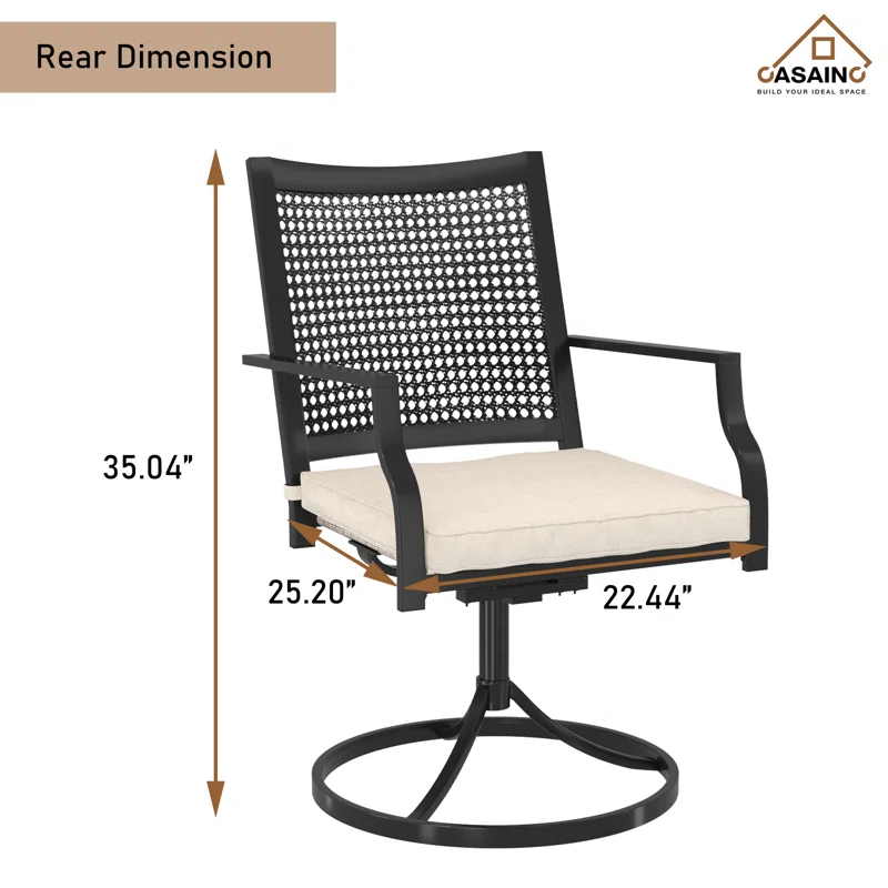 CASAINC Outdoor Iron Frame Swivel Dining Chair with Cushions (Set of 2)