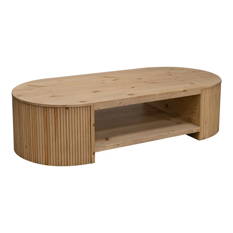 Benjara Izya 74 Inch Cocktail Coffee Table, Reeded Fluted Base, Brown Solid Wood