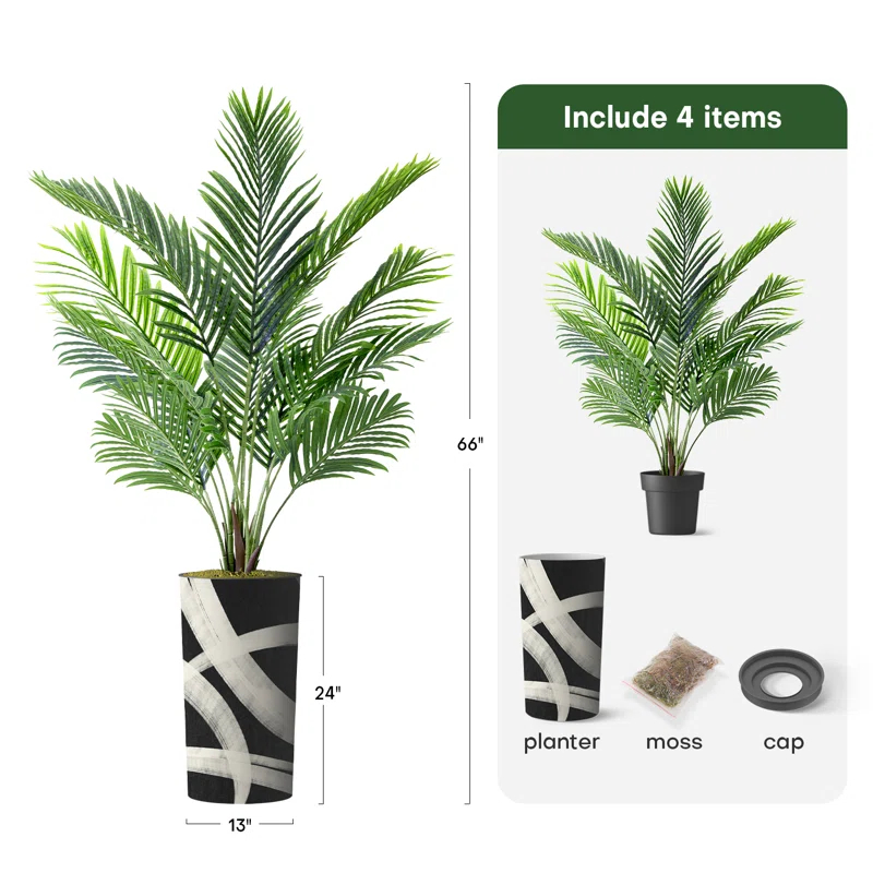 SIGNLEADER Artificial Plant In Planter, Fake Areca Tropical Palm Plant Home Decoration (Plant Pot Plus Plant)
