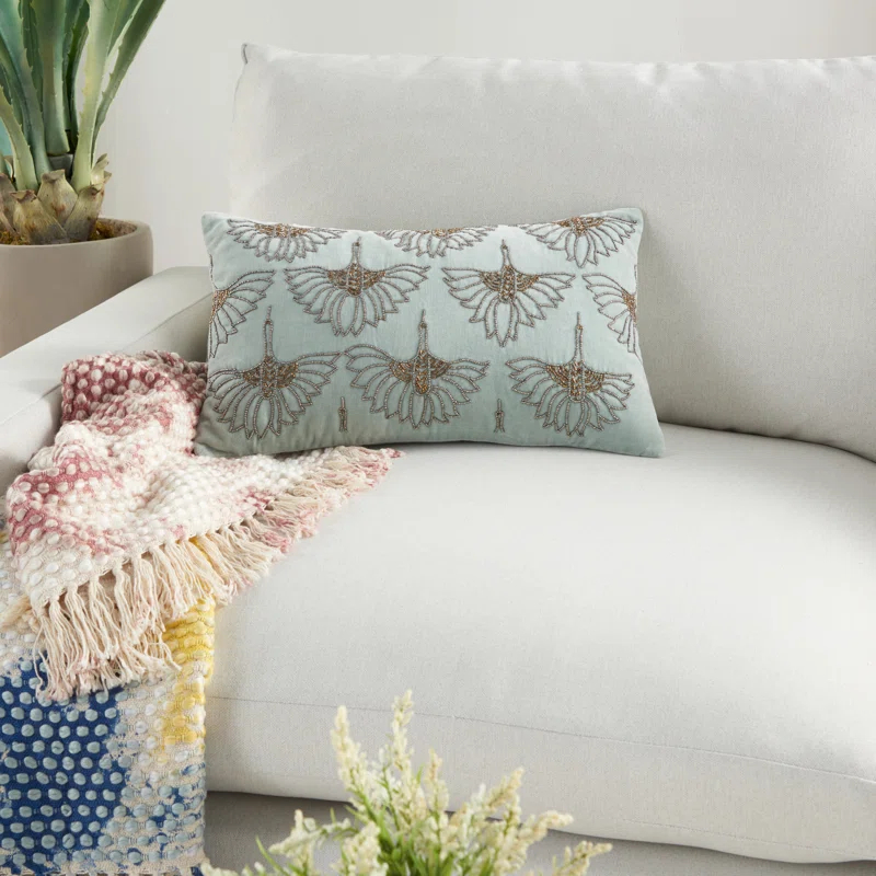 Mina Victory 12" X 20" Ivory Cotton Throw Pillow