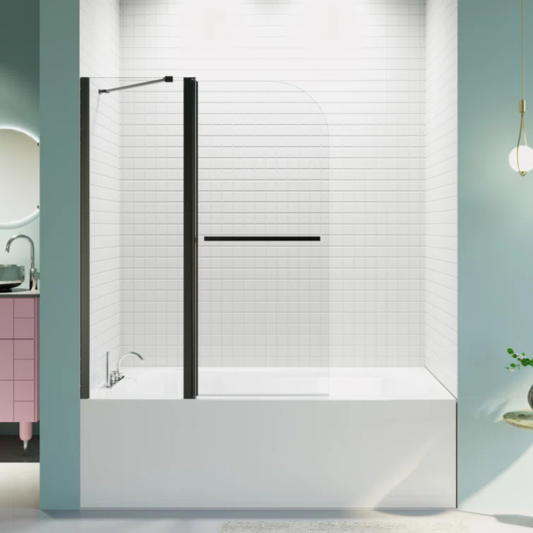 KUNMINGZHUHE 43 In. W * 58 In. H Frameless Folding Shower Doors For Bathtub, 1/4" (6Mm) Thick SGCC Tempered Glass Door, Bathroom Pivot Tub Glass Door ZH2745-W1552P173134