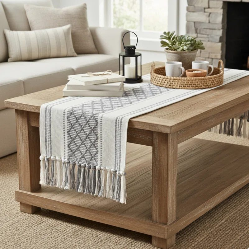 Oveesha Boho Cotton Woven Table Runner With Tassels
