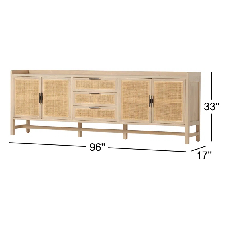 Natural Mango and Cane 96'' Sideboard with Iron Hardware