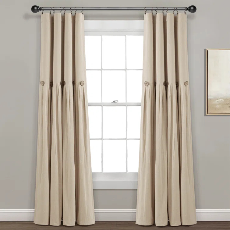 Lush Decor Linen Button Cotton Blend Blackout Thermal Rod Pocket Single Curtain Panel & Reviews | Wayfair