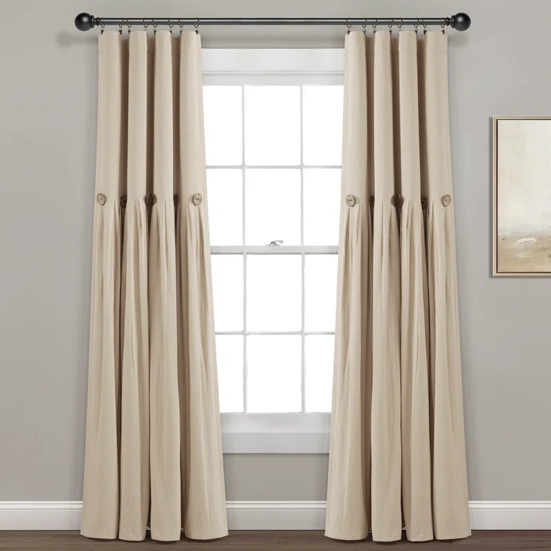 Lush Decor Linen Button Cotton Blend Blackout Thermal Rod Pocket Single Curtain Panel & Reviews | Wayfair