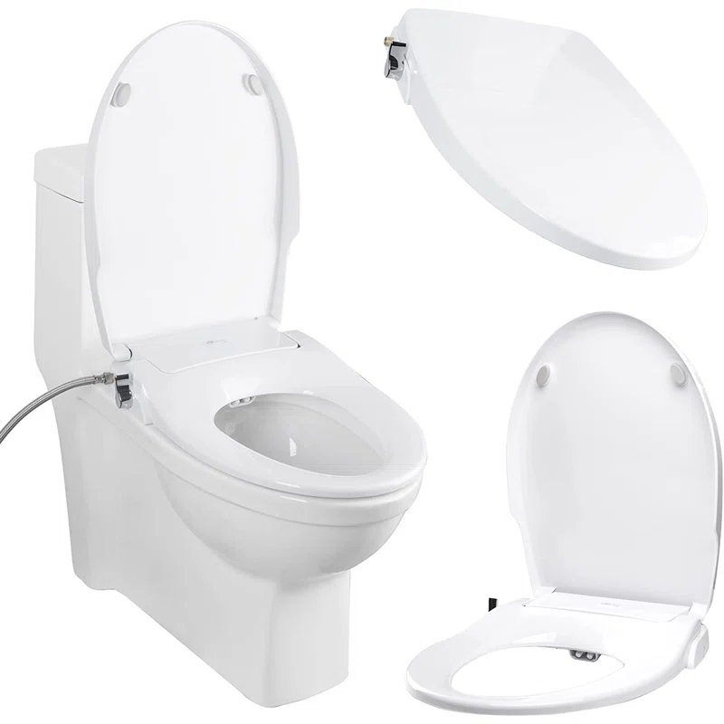 Bio Bidet by BEMIS Slim Zero Round Bidet Toilet Seat, Non-Electric, Dual Nozzles, Slow Close Lid and Night Light SLIMZEROR 000