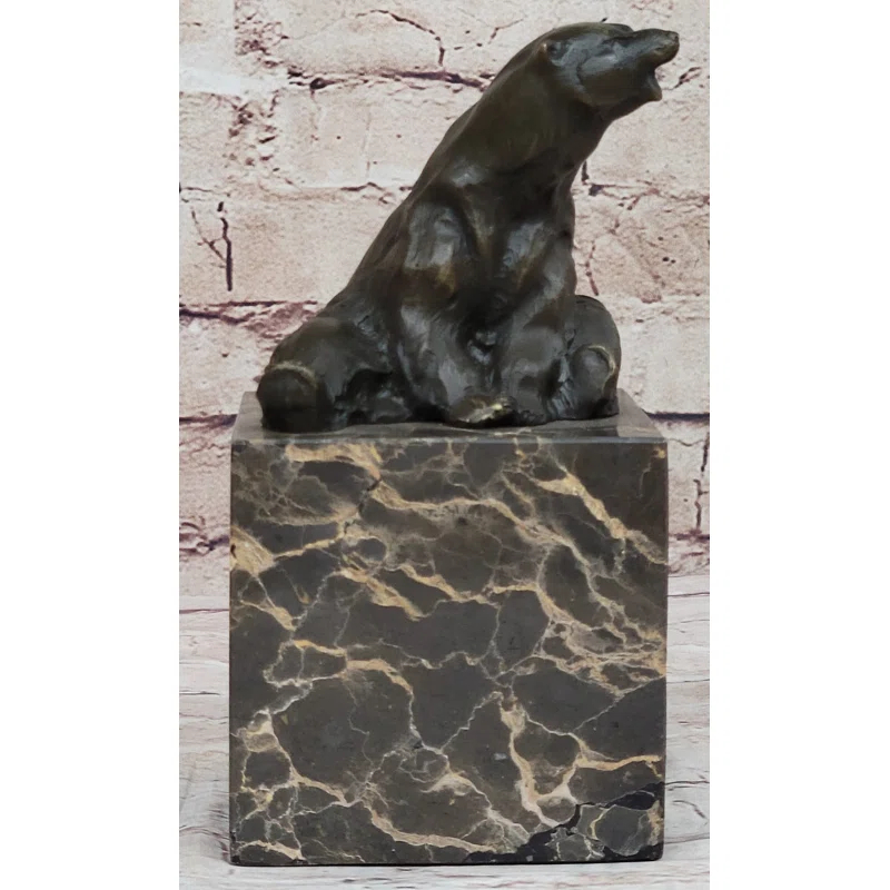 Bungalow Rose Art Deco Stylish Polar Bear Bronze Sculpture Marble Base Figurine Figure Hotcast