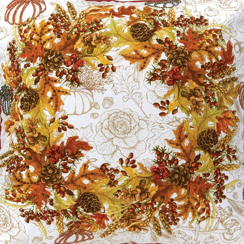 C&F Home Autumn Wreath Thanksgiving Printed and Embroidered Throw Pillow