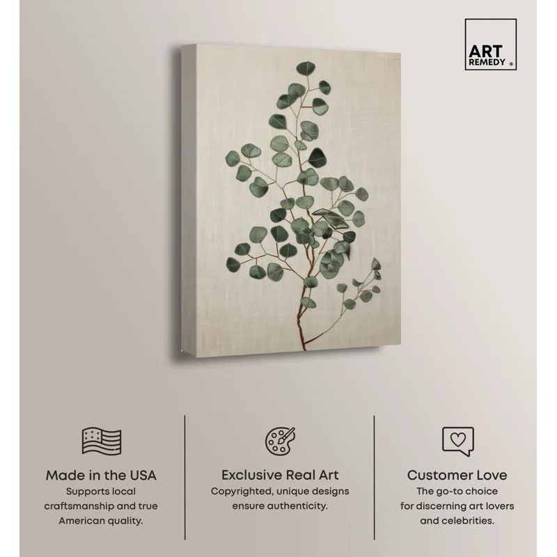 Art Remedy Eucalyptus Embroidery II Botanical Art Prints Wall Art by Art Remedy
