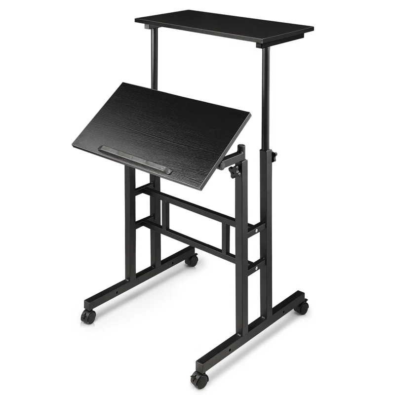 MoNiBloom Mobile Computer Desk, Adjustable Height Laptop Standing Desk with Tilting Tabletop and Monitor Shelf