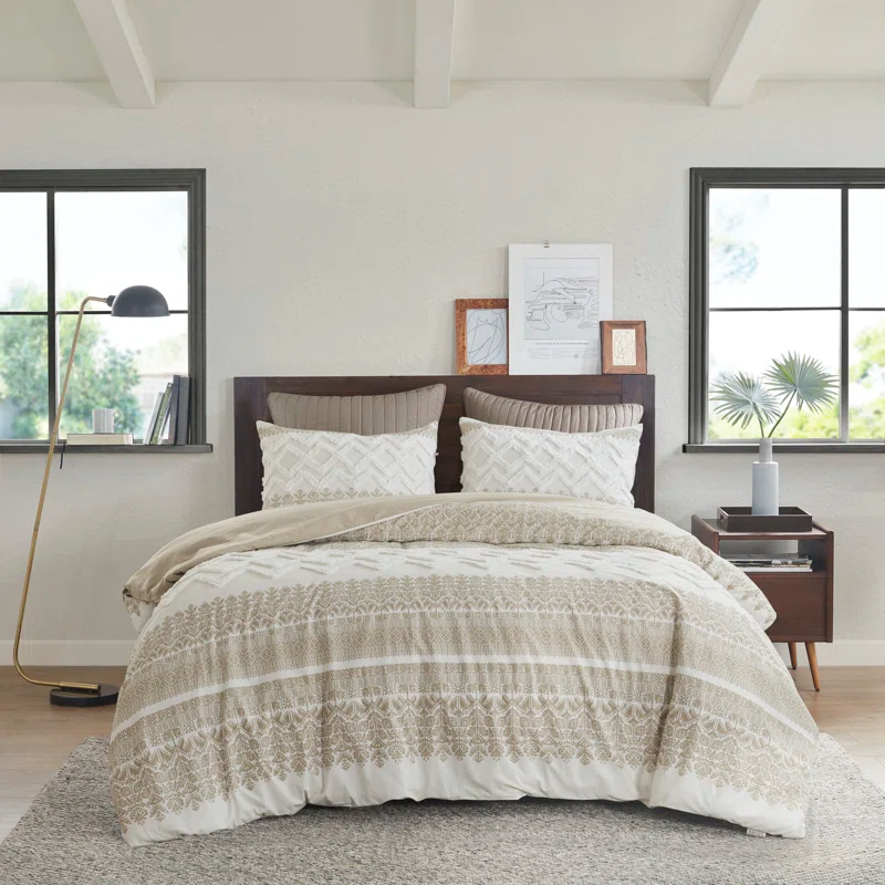 INK+IVY Mila Cotton Duvet Cover Set with Chenille Tufting