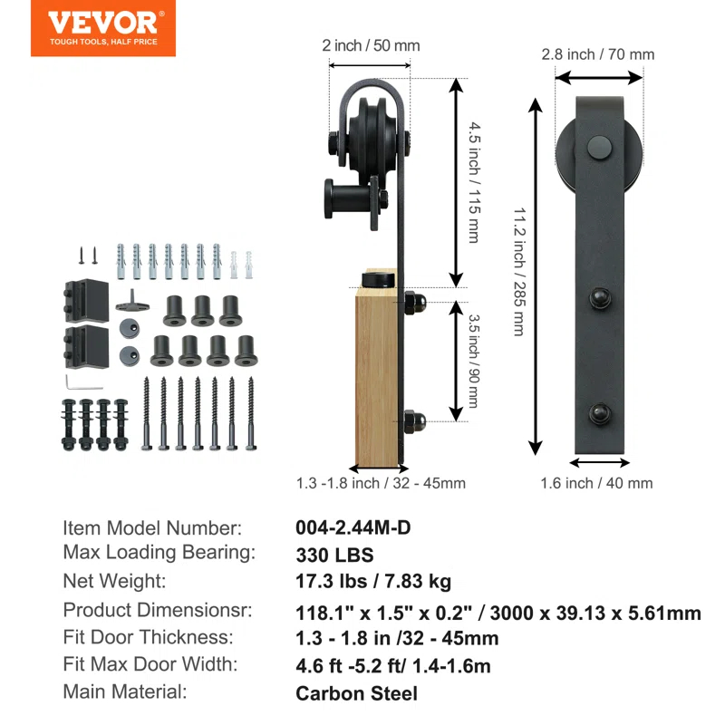 Black Steel Single Door Barn Door Hardware Kit Standard Single