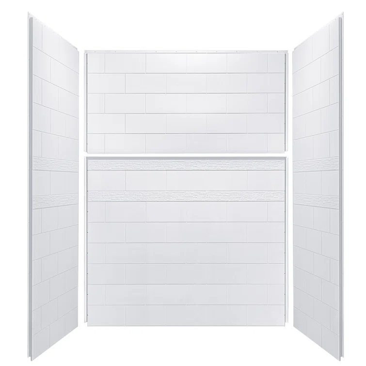 WoodBridge Solid Surface Shower Wall Panel Surround, High Gloss White Finish, Cuttable, Two Installation Methods (Screw Mounting or Glue-Up Design)